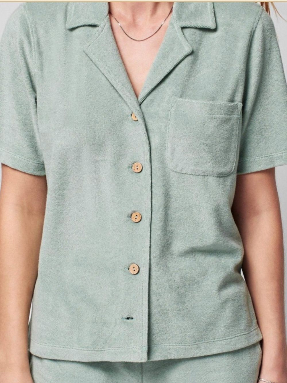 Faherty Cabana Towel Terry Top Medium Aqua Grey Cropped Button Up